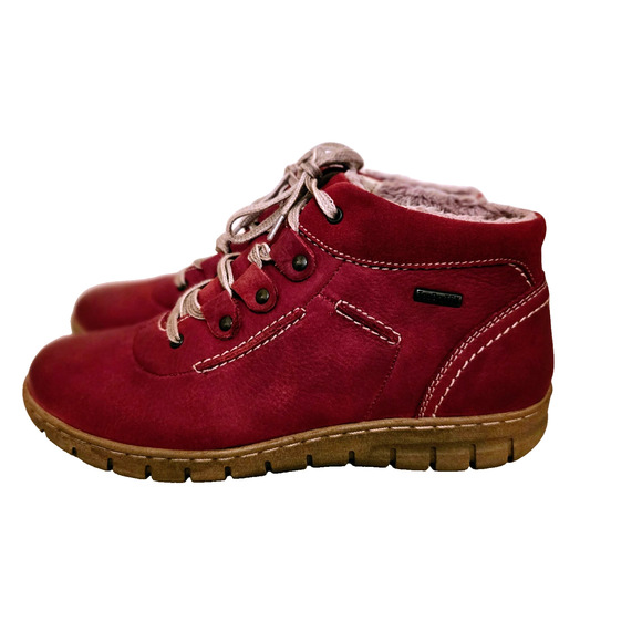 Josef Seibel Red Fuzzy Lined Lace Up Boots | Women's Size EU 38/8 NEW w/o box - Picture 1 of 9
